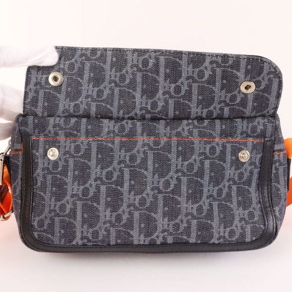 DIOR Flightline Denim Trotter Pattern Shoulder Bag Indigo/Orange - Picture 10 of 12